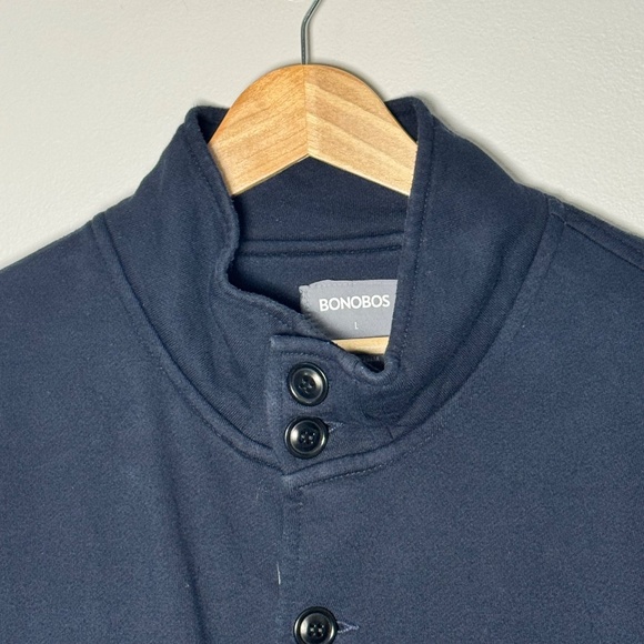 Bonobos Mock Neck Cotton Button Navy Cardigan Sz L - Picture 2 of 5